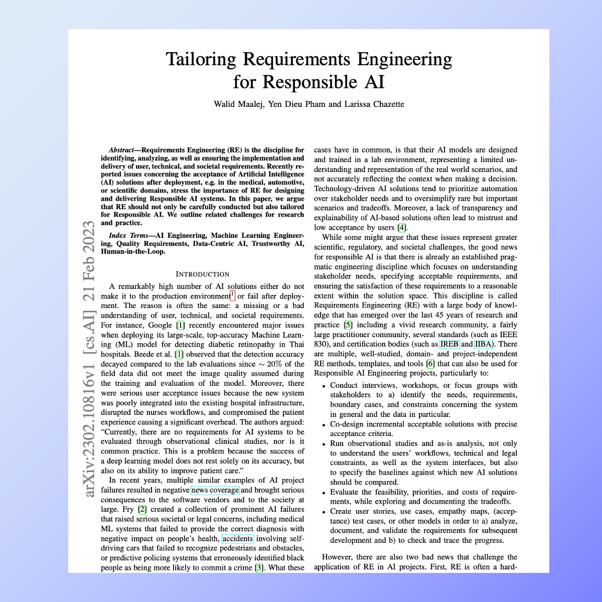 Requirements Engineering for AI